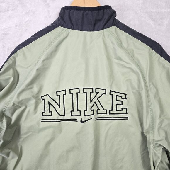 Vintage Nike Windbreaker Jacket XL Olive Green Spellout Zip Black Label - Picture 14 of 16